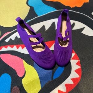 Women's Purple Knit Mary Jane Flats with Stretch Strap